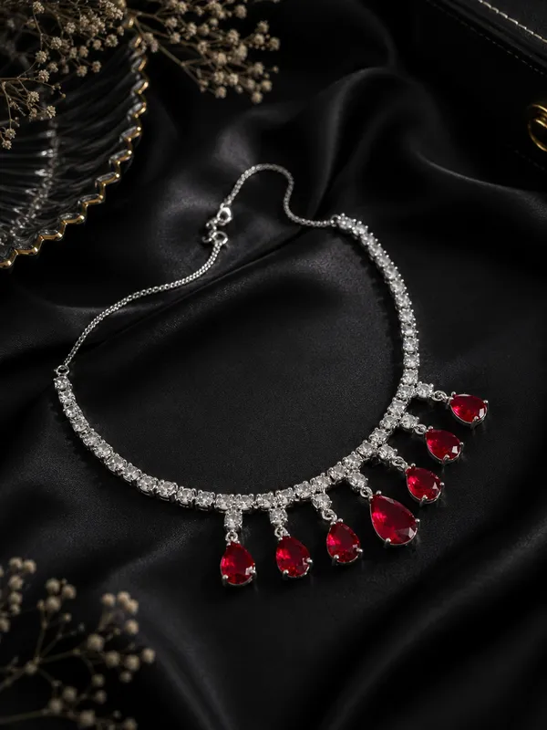 Ruby_Red_American_Diamond_Necklace_Set_with_Drop_Earrings_for_Women_|_Silver-Plated_CZ_Bridal,_Wedding_&_Party_Wear_Jewellery_|_Luxury_Gift_for_Women