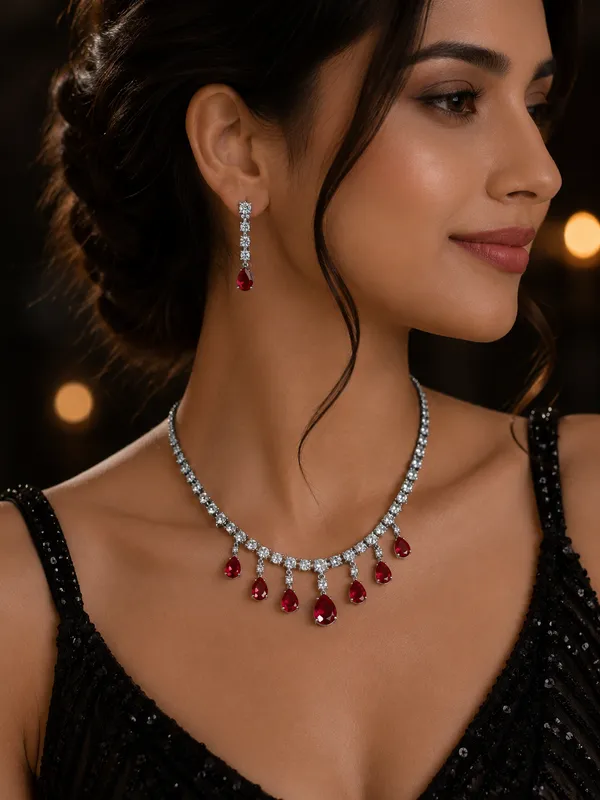 Ruby_Red_American_Diamond_Necklace_Set_with_Drop_Earrings_for_Women_|_Silver-Plated_CZ_Bridal,_Wedding_&_Party_Wear_Jewellery_|_Luxury_Gift_for_Women
