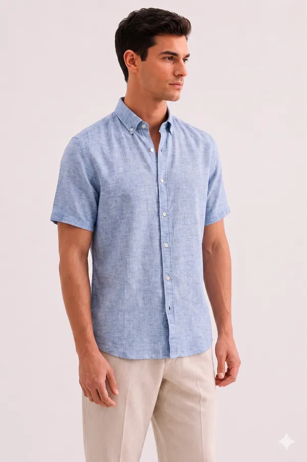 Blue_Linen_Regular_Fit_Half_Sleeve_Casual_Shirt_For_Men