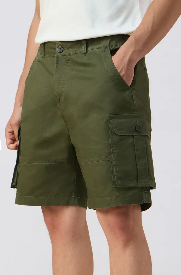 Olive_Green_Polyester_Relaxed_Fit_Cargo_Shorts_For_Men
