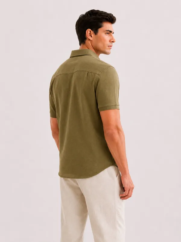 Olive_Green_Cotton_Slim_Fit_Half_Sleeve_Polo_T-Shirt_For_Men