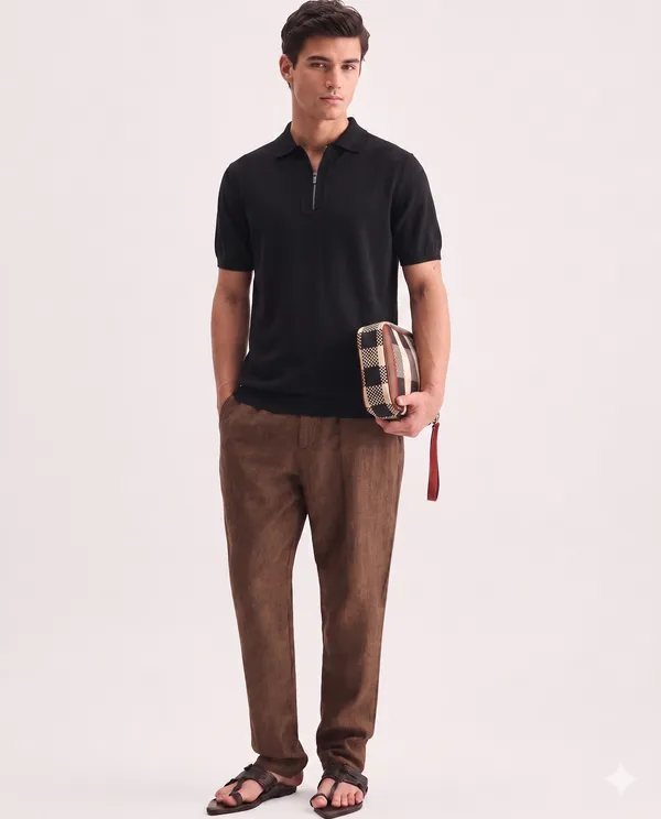Black_Cotton_Regular_Fit_Half_Zip_Polo_T-Shirt_For_Men