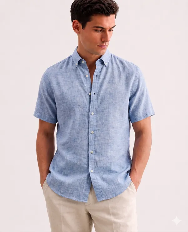 Blue_Linen_Regular_Fit_Half_Sleeve_Casual_Shirt_For_Men
