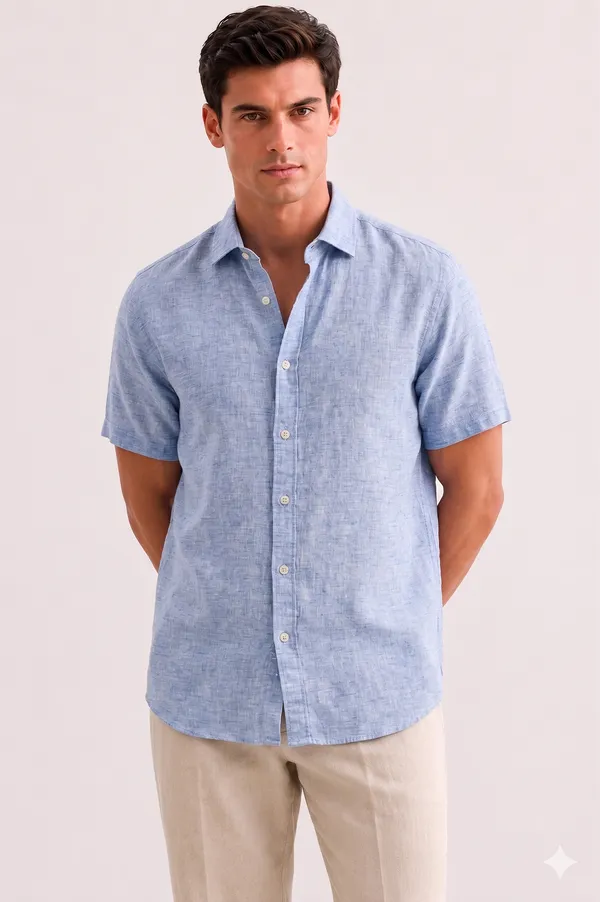Blue_Linen_Regular_Fit_Half_Sleeve_Casual_Shirt_For_Men