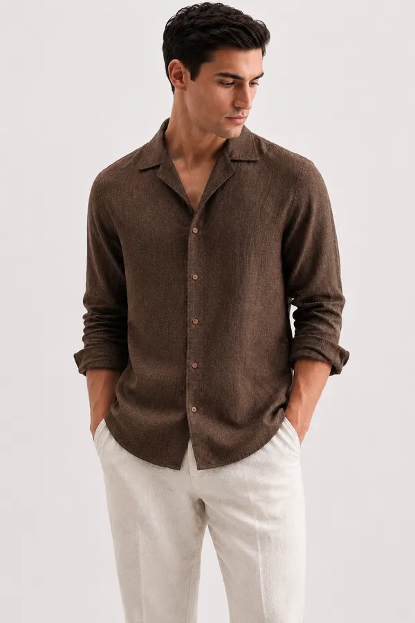 Brown_Linen_Regular_Fit_Full_Sleeve_Casual_Shirt_For_Men
