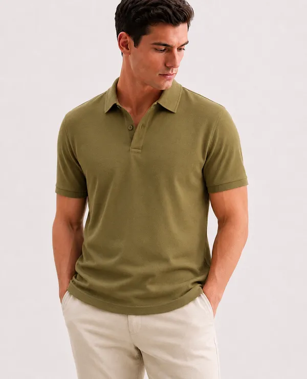 Olive_Green_Cotton_Slim_Fit_Half_Sleeve_Polo_T-Shirt_For_Men