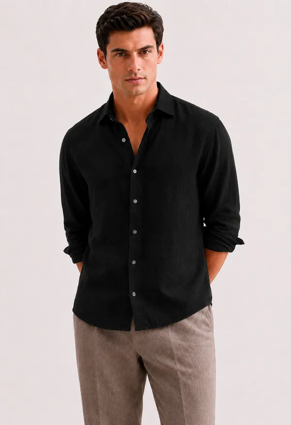 Black_Linen_Slim_Fit_Full_Sleeve_Casual_Shirt_For_Men
