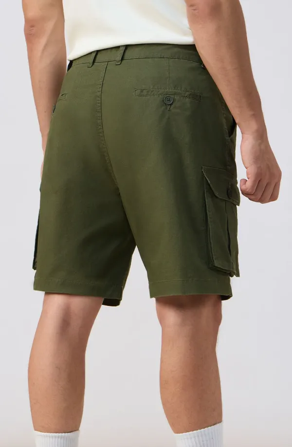 Olive_Green_Polyester_Relaxed_Fit_Cargo_Shorts_For_Men