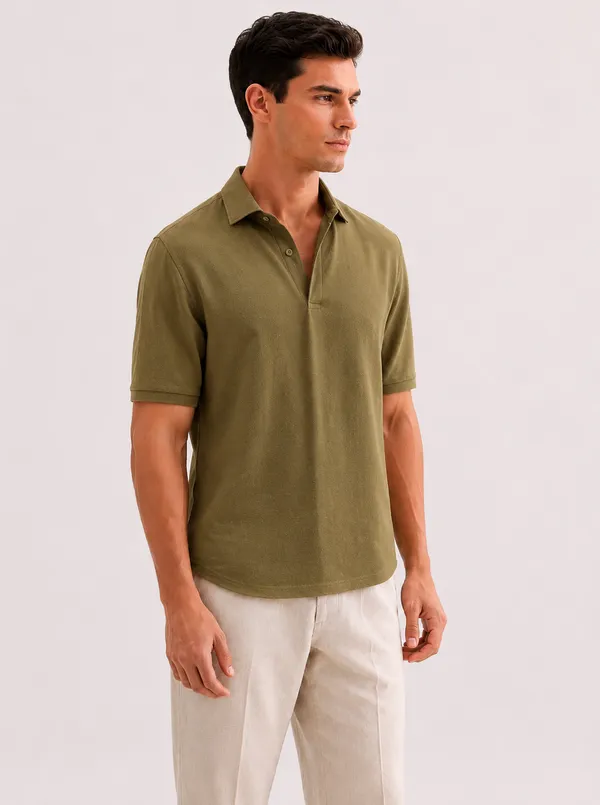 Olive_Green_Cotton_Slim_Fit_Half_Sleeve_Polo_T-Shirt_For_Men