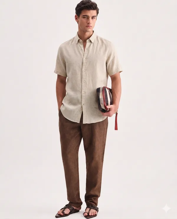 Beige_Linen_Relaxed_Fit_Half_Sleeve_Casual_Shirt_For_Men