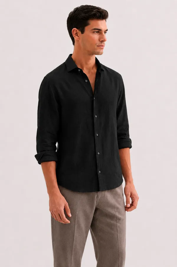 Black_Linen_Slim_Fit_Full_Sleeve_Casual_Shirt_For_Men