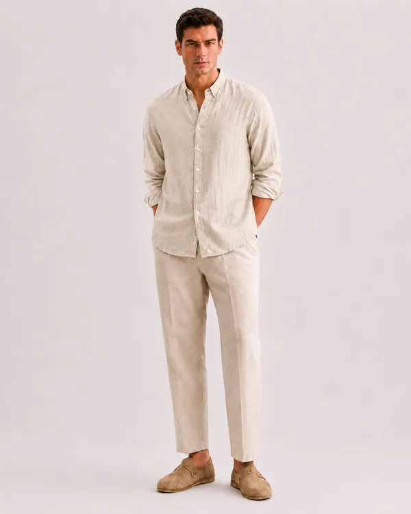 Beige_Linen_Slim_Fit_Striped_Shirt_For_Men