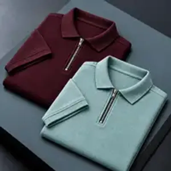 BlackEgal’s_Men’s_Maroon_&_Light_Green_Textured_Half-Zip_Polo_T-Shirt_Combo