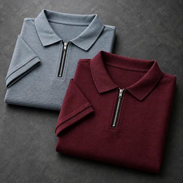 BlackEgal’s_Men’s_Maroon_&_Light_Grey_Textured_Half-Zip_Polo_T-Shirt_Combo