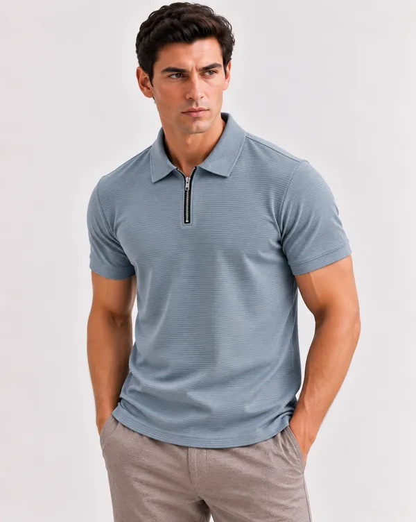 BlackEgal’s_Men’s_Maroon_&_Light_Grey_Textured_Half-Zip_Polo_T-Shirt_Combo