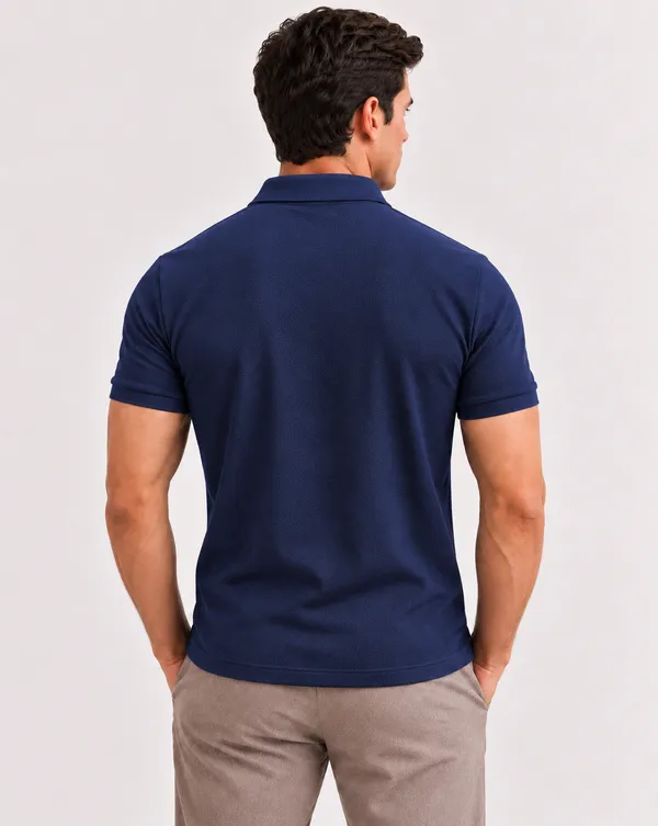 BlackEgal’s_Men’s_Navy_Blue_&_Maroon_Textured_Half-Zip_Polo_T-Shirt_Combo