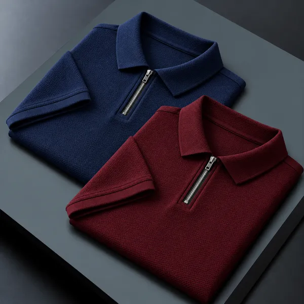 BlackEgal’s_Men’s_Navy_Blue_&_Maroon_Textured_Half-Zip_Polo_T-Shirt_Combo