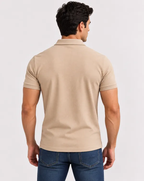 BlackEgals_Men’s_Black_&_Beige_Textured_Half-Zip_Polo_T-Shirt_Combo