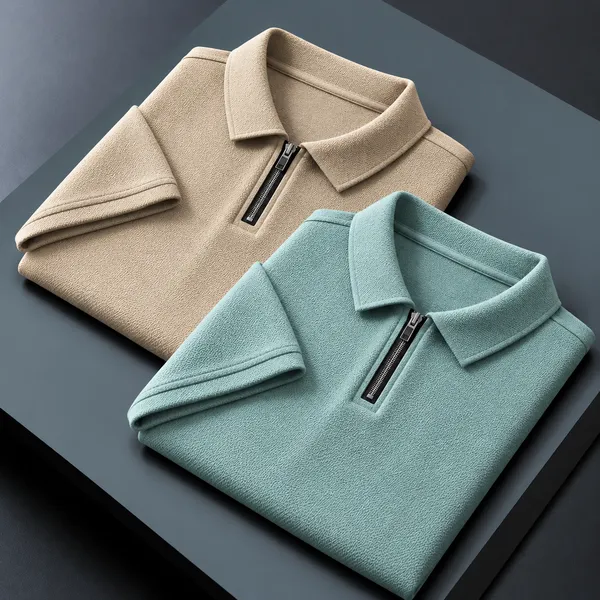 BlackEgals_Mens_Beige_&_Light_Blue_Textured_Half-Zip_Polo_T-Shirt_Combo