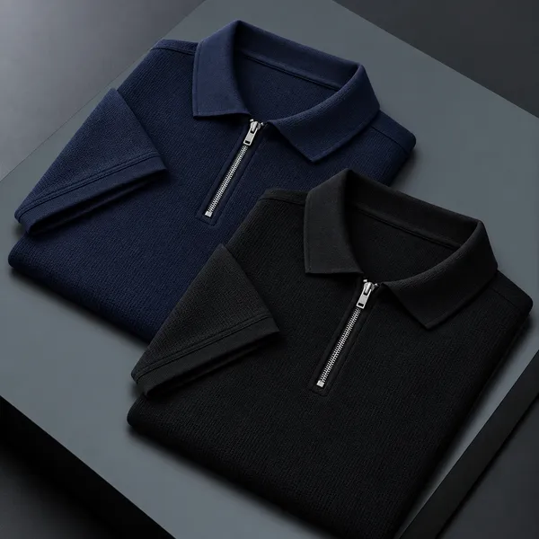 BlackEgals_Mens_Black_&_Maroon_Textured_Half-Zip_Polo_T-Shirt_Combo