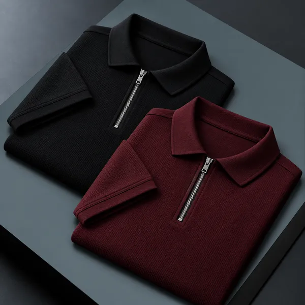 BlackEgals_Mens_Black_&_Maroon_Textured_Half-Zip_Polo_T-Shirt_Combo