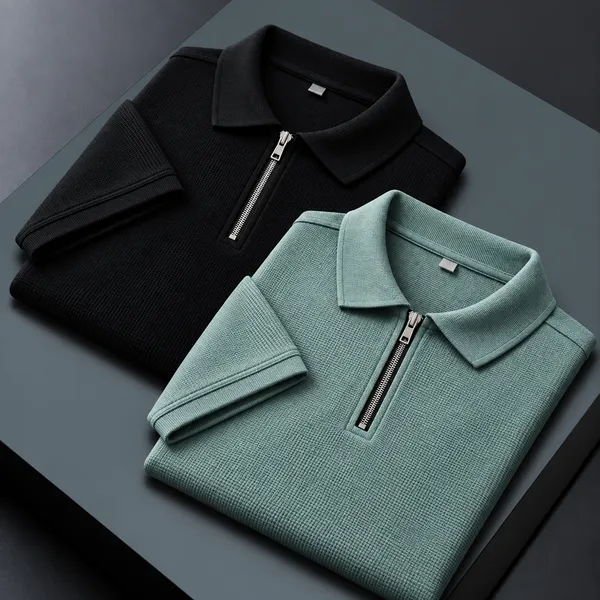 BlackEgals_Mens_Black_&_Sage_Green_Textured_Half-Zip_Polo_T-Shirt_Combo