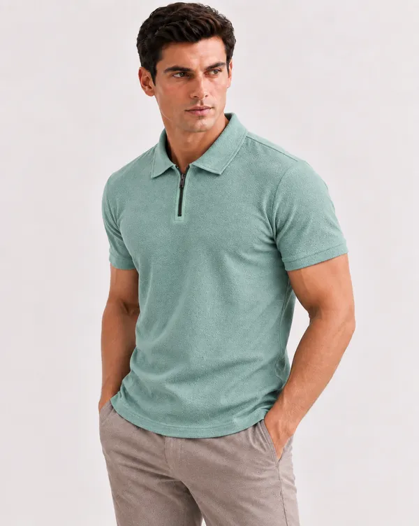 BlackEgals_Mens_Black_&_Sage_Green_Textured_Half-Zip_Polo_T-Shirt_Combo