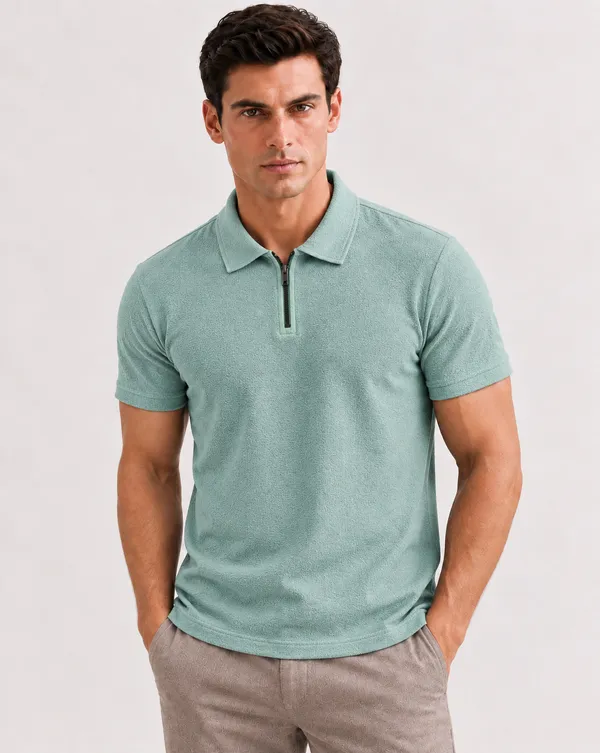 BlackEgals_Mens_Black_&_Sage_Green_Textured_Half-Zip_Polo_T-Shirt_Combo