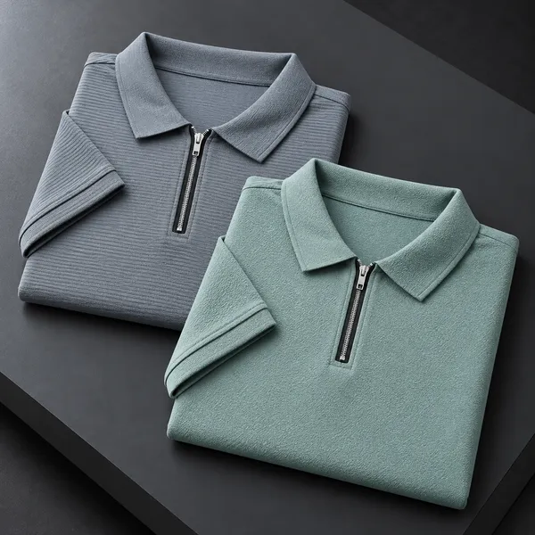 BlackEgals_Mens_Grey_&_Sage_Green_Textured_Half-Zip_Polo_T-Shirt_Combo