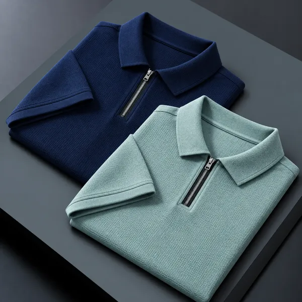 BlackEgals_Mens_Navy_Blue_&_Light_Blue_Textured_Half-Zip_Polo_T-Shirt_Combo