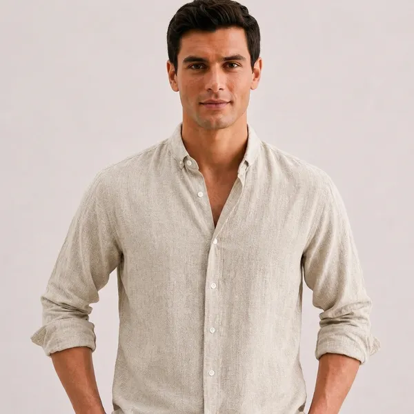 Beige_Linen_Slim_Fit_Striped_Shirt_For_Men