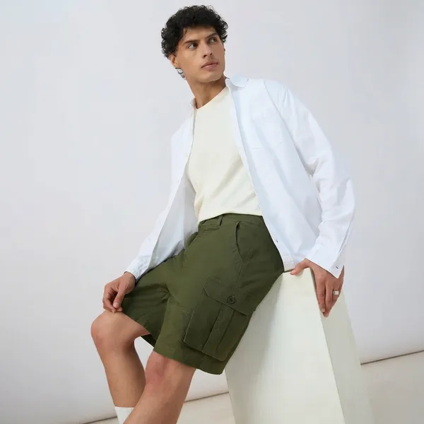 Olive_Green_Polyester_Relaxed_Fit_Cargo_Shorts_For_Men