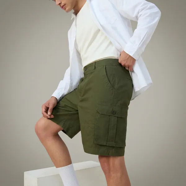 Olive_Green_Polyester_Relaxed_Fit_Cargo_Shorts_For_Men
