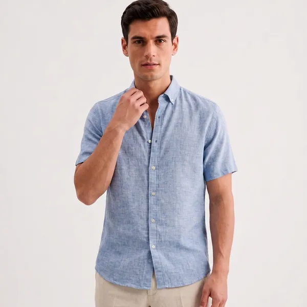 Blue_Linen_Regular_Fit_Half_Sleeve_Casual_Shirt_For_Men