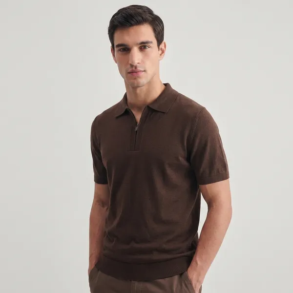 Brown_Cotton_Relaxed_Fit_Zipper_Collar_Polo_Shirt_For_Men