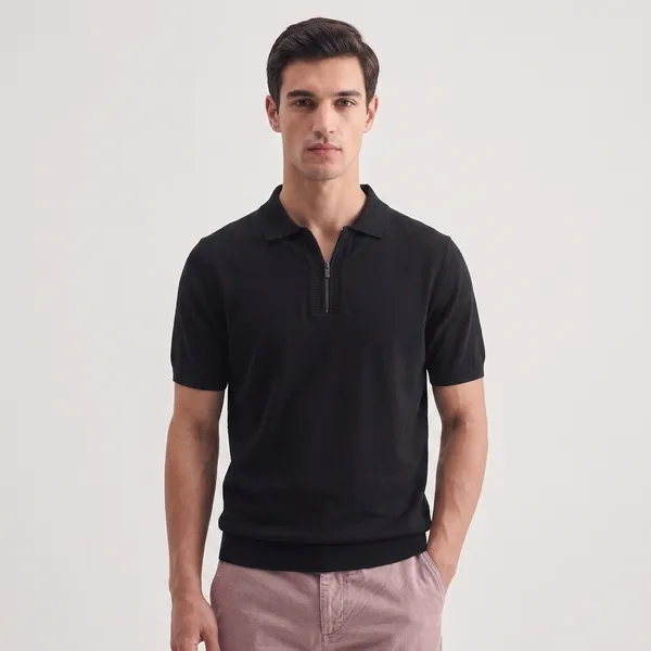 Black_Cotton_Regular_Fit_Half_Zip_Polo_T-Shirt_For_Men
