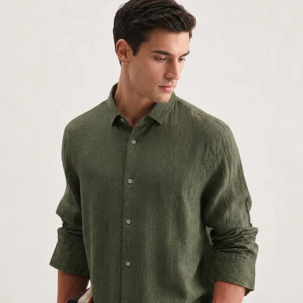 Olive_Green_Linen_Regular_Fit_Full_Sleeve_Shirt_For_Men
