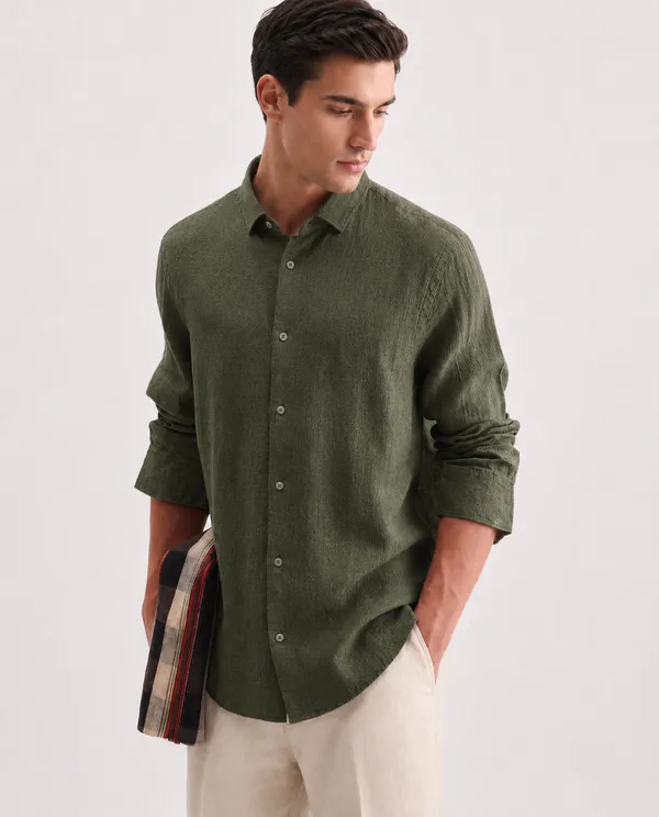 Olive_Green_Linen_Regular_Fit_Full_Sleeve_Shirt_For_Men