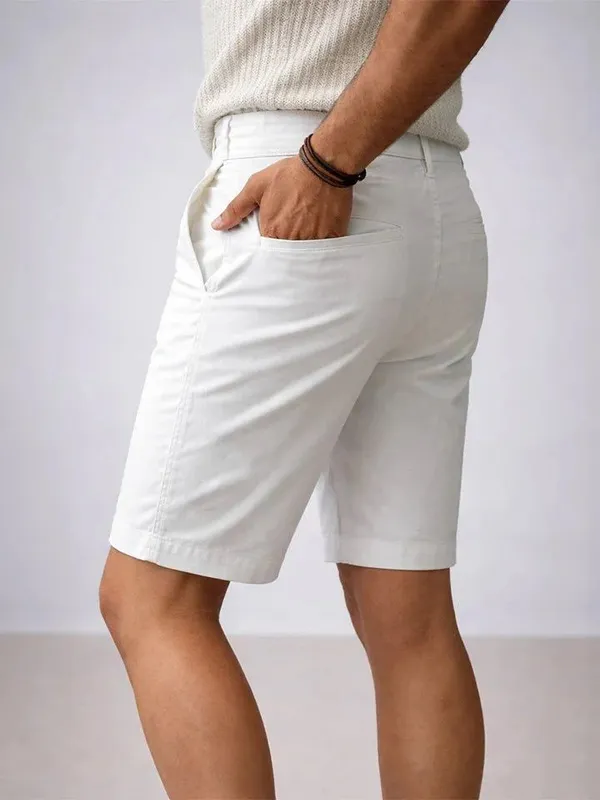 White_Cotton_Relaxed_Fit_Casual_Shorts_For_Men