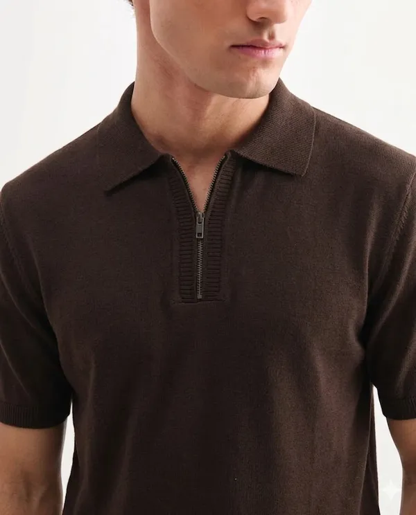 Brown_Cotton_Relaxed_Fit_Zipper_Collar_Polo_Shirt_For_Men