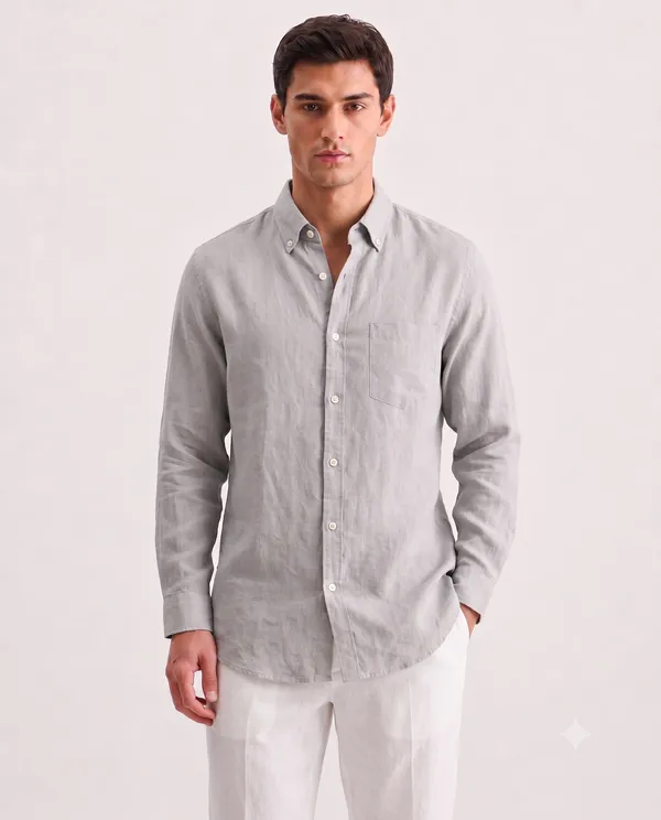 Light_Grey_Linen_Cotton_Regular_Fit_Full_Sleeve_Casual_Shirt_For_Men