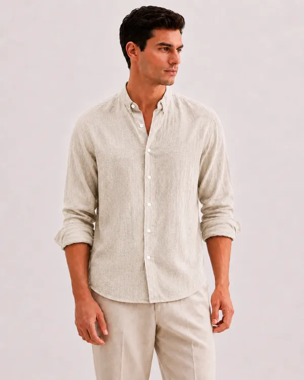 Beige_Linen_Slim_Fit_Striped_Shirt_For_Men