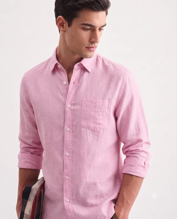 Soft_PInk_Linen_Cotton_Regular_Fit_Full_Sleeve_Casual_Shirt_For_Men
