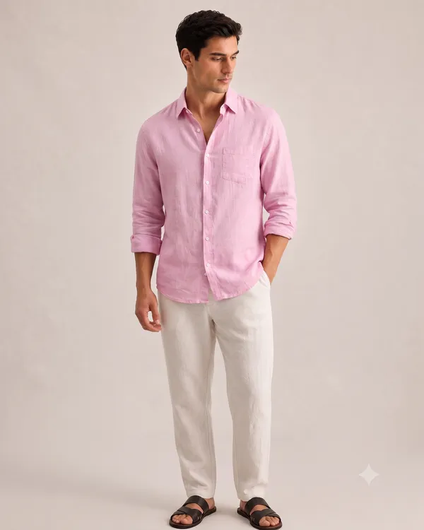 Soft_PInk_Linen_Cotton_Regular_Fit_Full_Sleeve_Casual_Shirt_For_Men