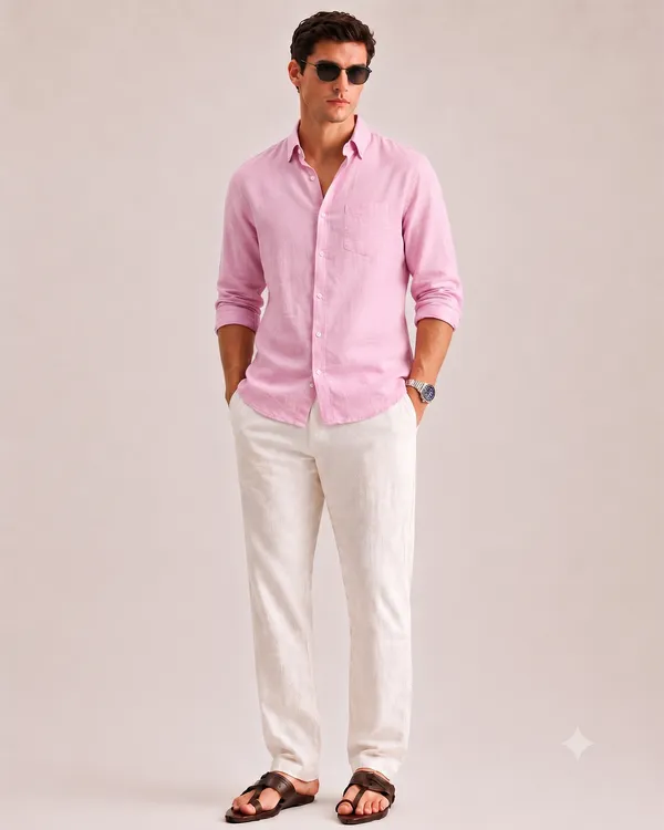 Soft_PInk_Linen_Cotton_Regular_Fit_Full_Sleeve_Casual_Shirt_For_Men