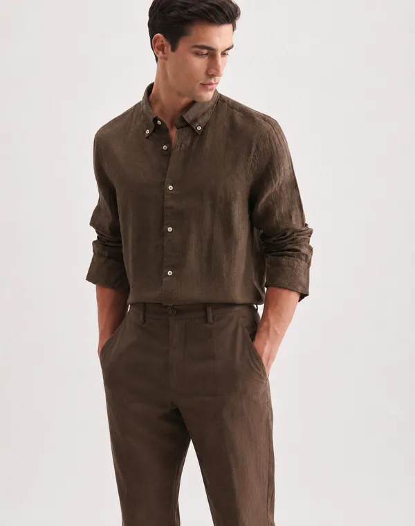 Brown_Irish_Linen_Tailored_Fit_Full_Sleeve_Shirt_For_Men