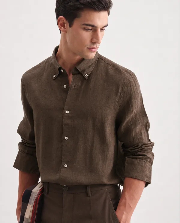Brown_Irish_Linen_Tailored_Fit_Full_Sleeve_Shirt_For_Men