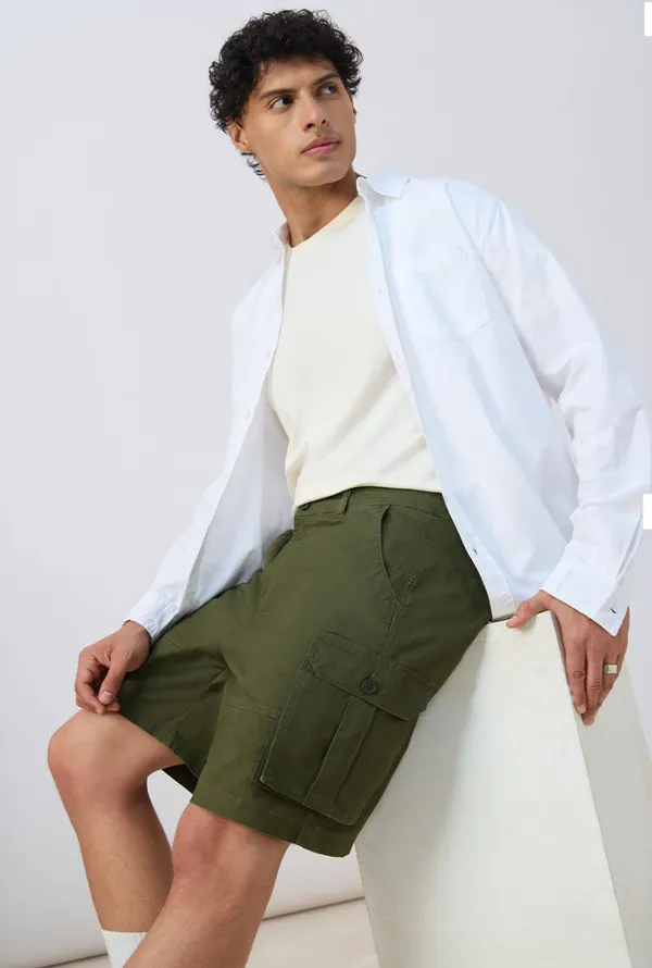 Olive_Green_Polyester_Relaxed_Fit_Cargo_Shorts_For_Men