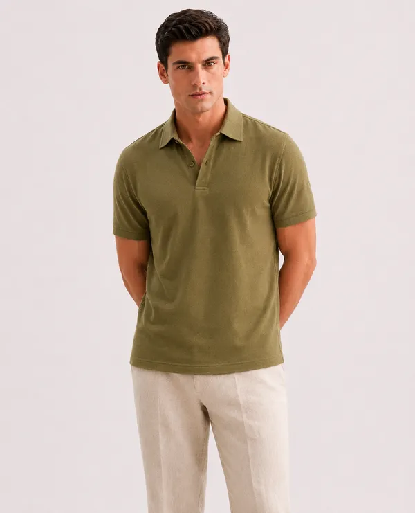 Olive_Green_Cotton_Slim_Fit_Half_Sleeve_Polo_T-Shirt_For_Men