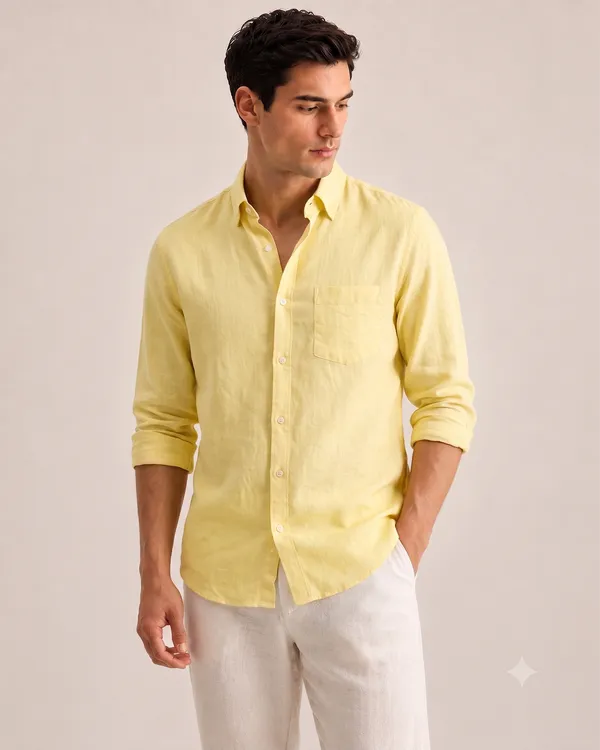 Yellow_Linen_Cotton_Fit_Full_Sleeve_Casual_Shirt_For_Men